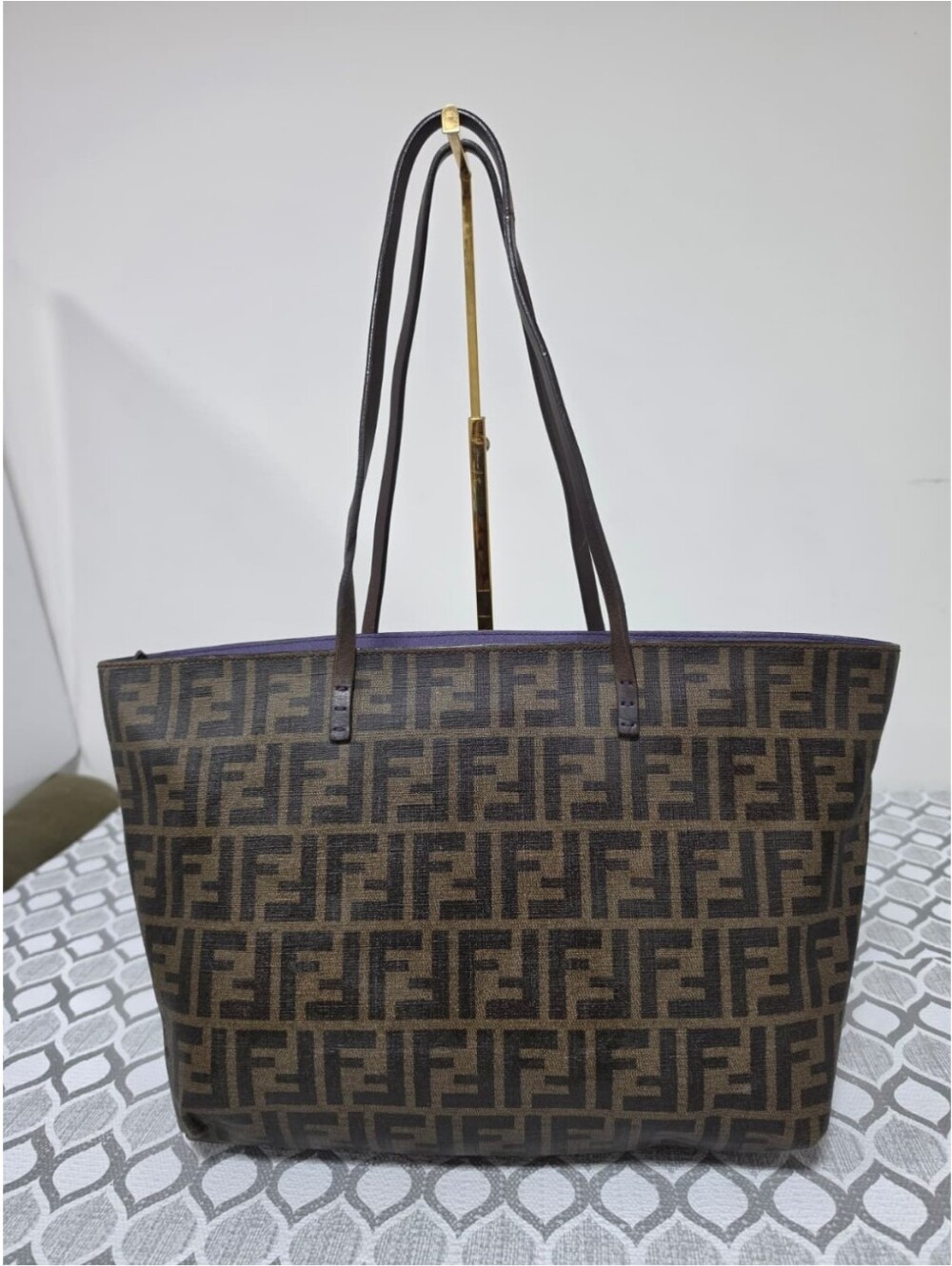 FENDI Zucca Print Coated Canvas Small Roll Tote Bag Brown